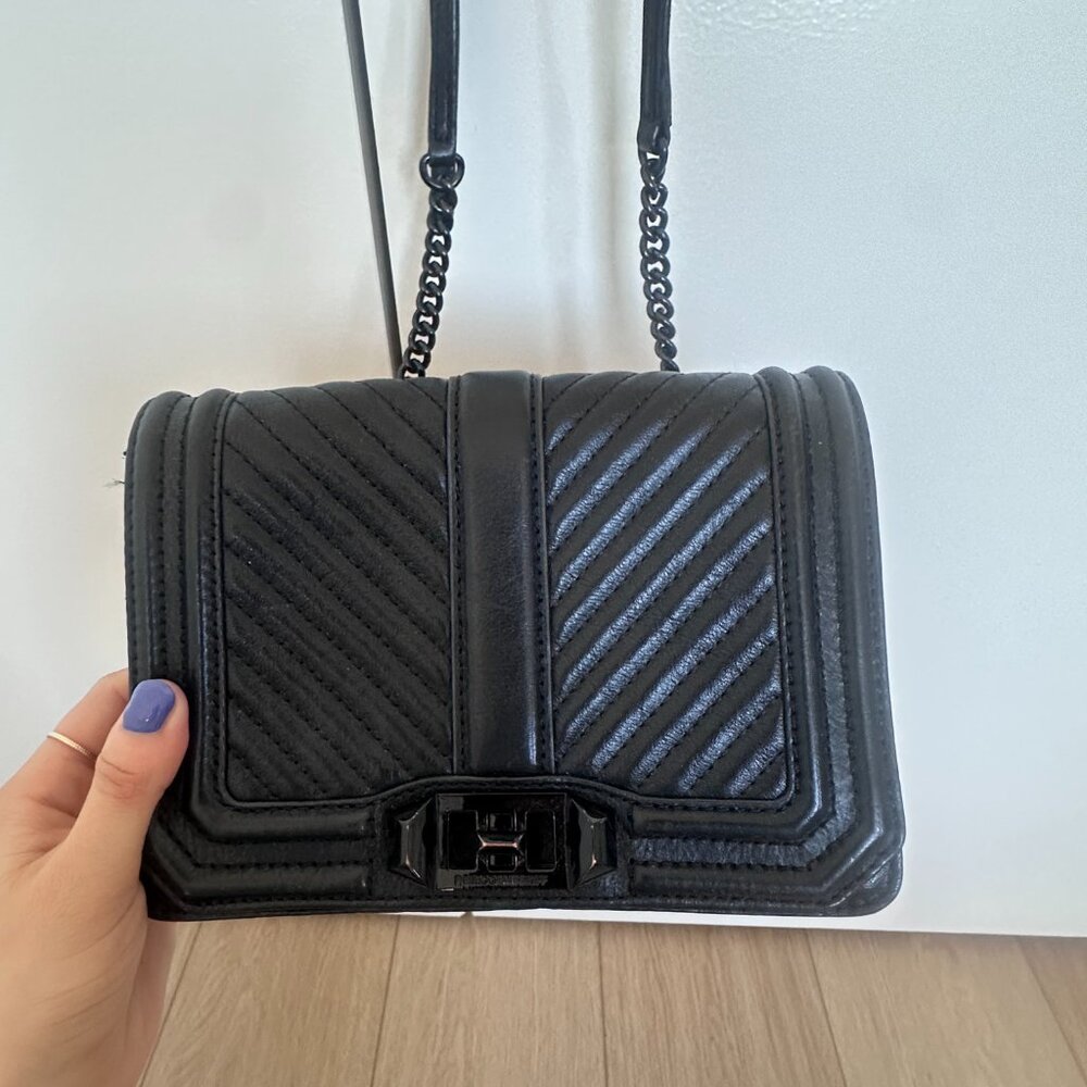 Rebecca Minkoff black leather crossbody bag with partial chain strap